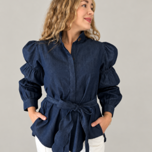 Blusa denim con lazo desmontable GORAH