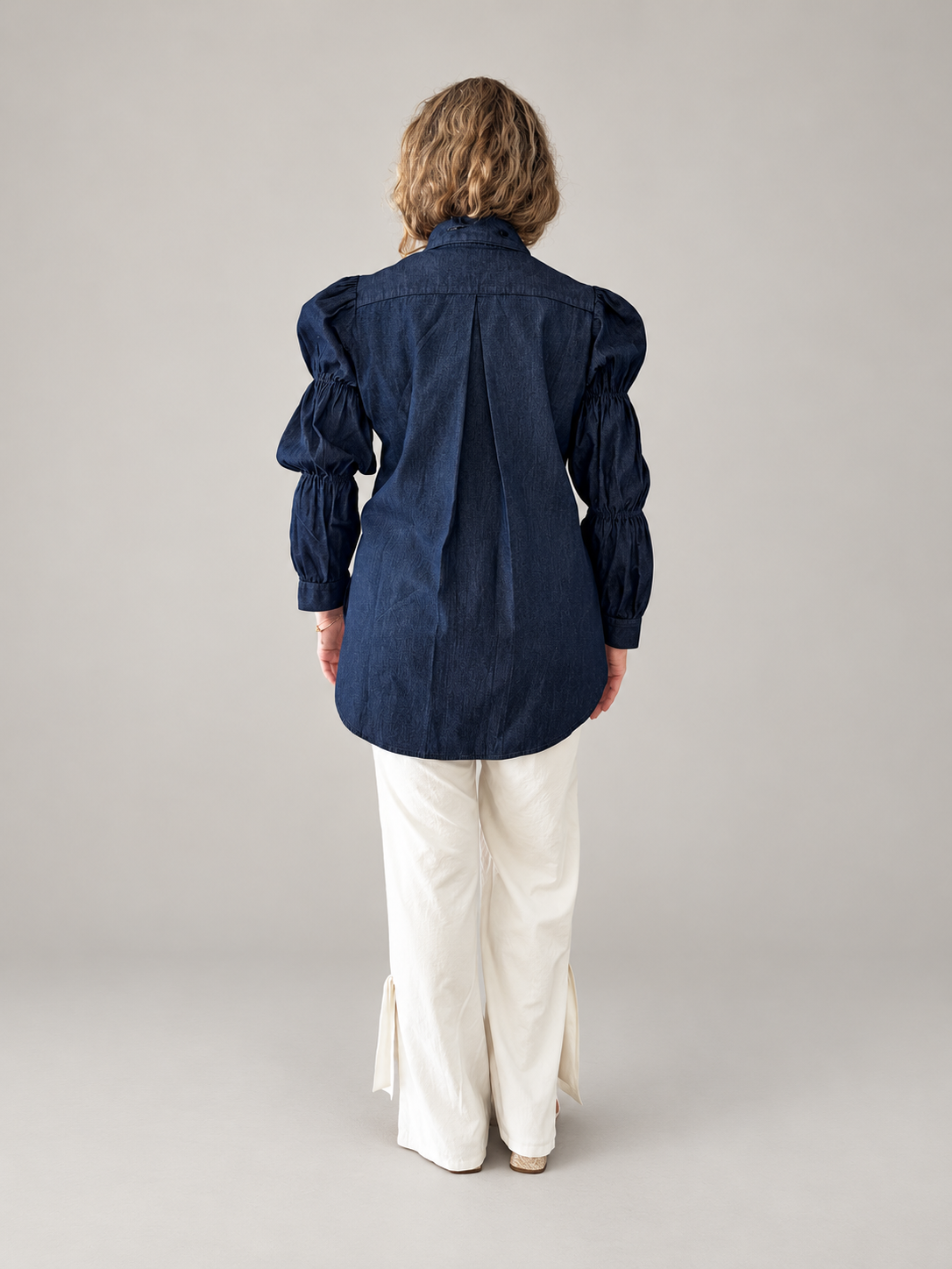 Blusa denim con lazo desmontable GORAH