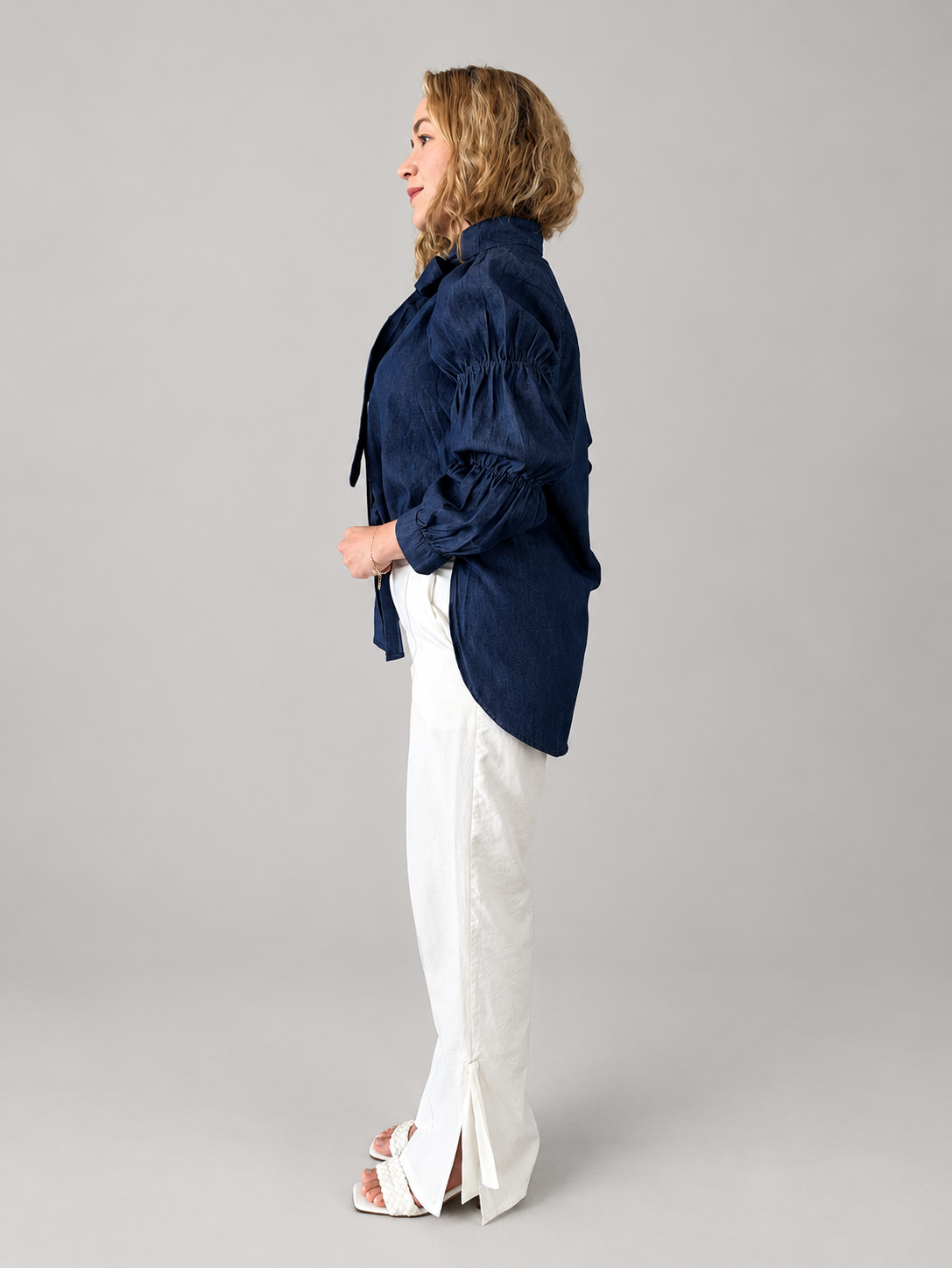 Blusa denim con lazo desmontable GORAH