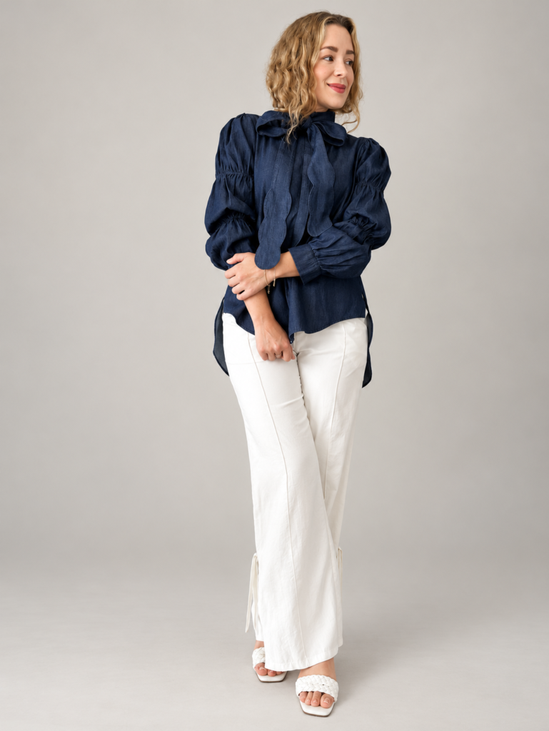 Blusa denim con lazo desmontable GORAH