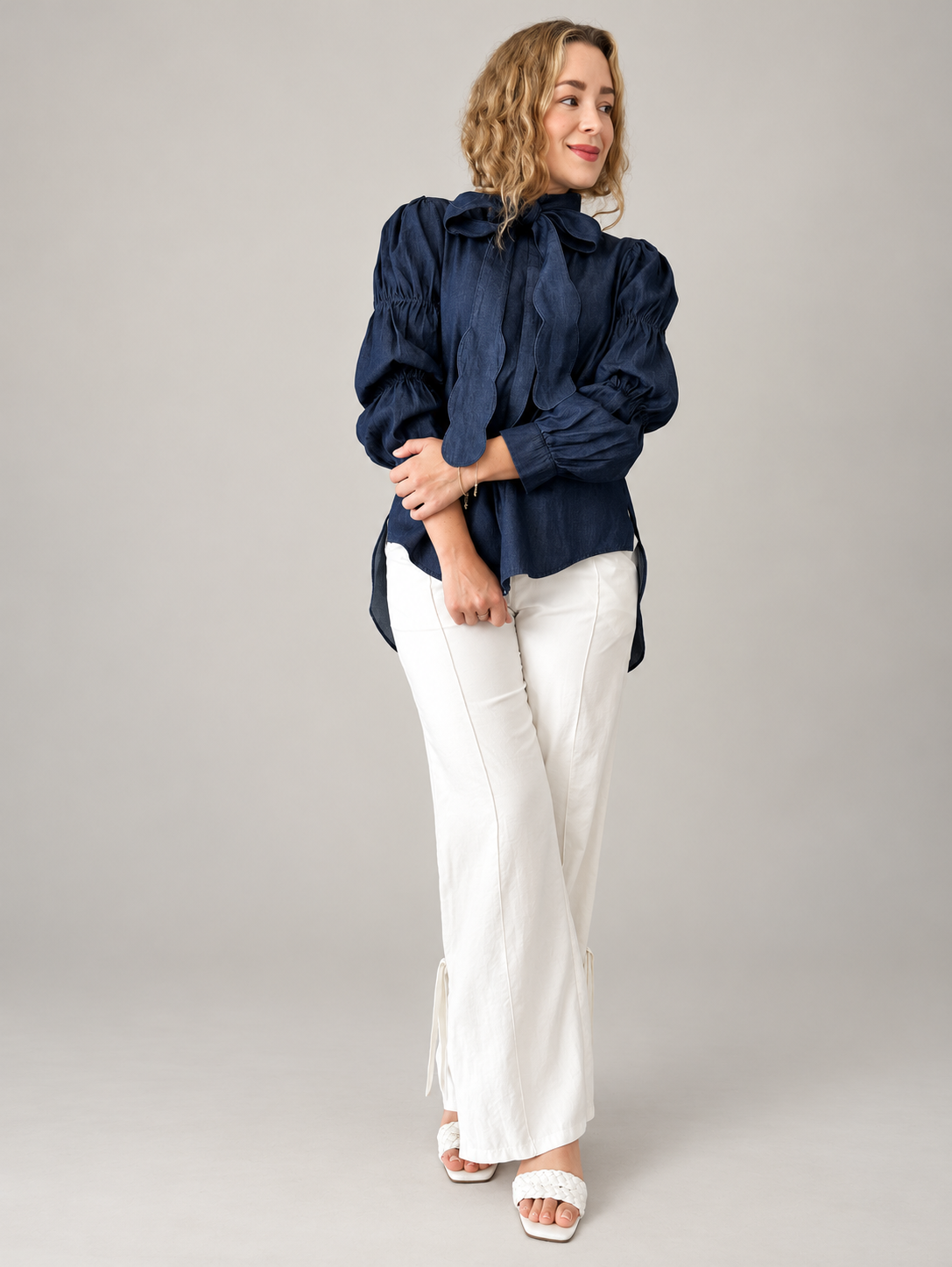 Blusa denim con lazo desmontable GORAH