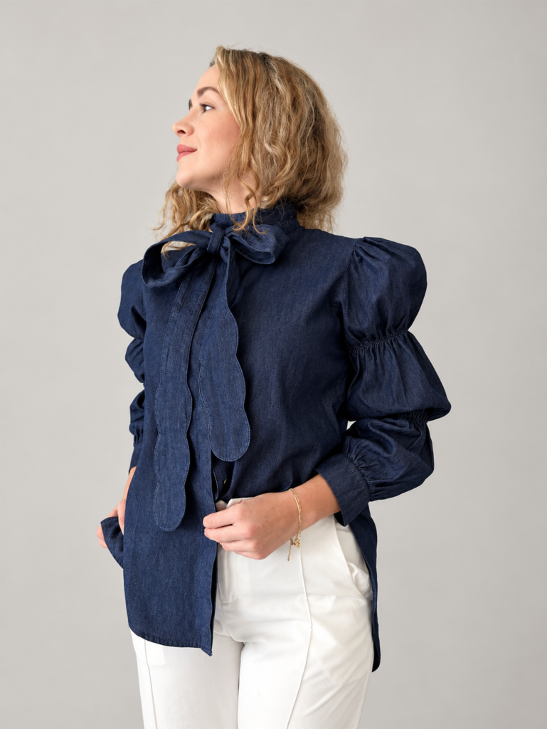 Blusa denim con lazo desmontable GORAH