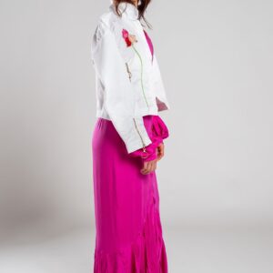 Chaqueta marfil con bordado rosa – GORAH