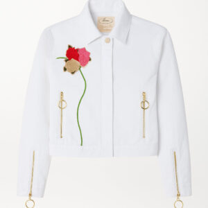 Chaqueta marfil con bordado rosa – GORAH