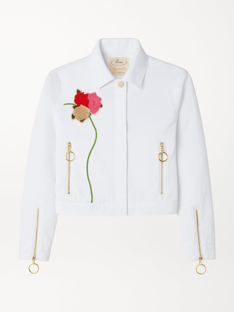 Chaqueta marfil con bordado rosa – GORAH