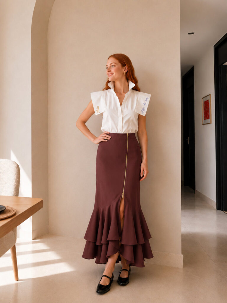 Falda larga con cierre dorado – GORAH