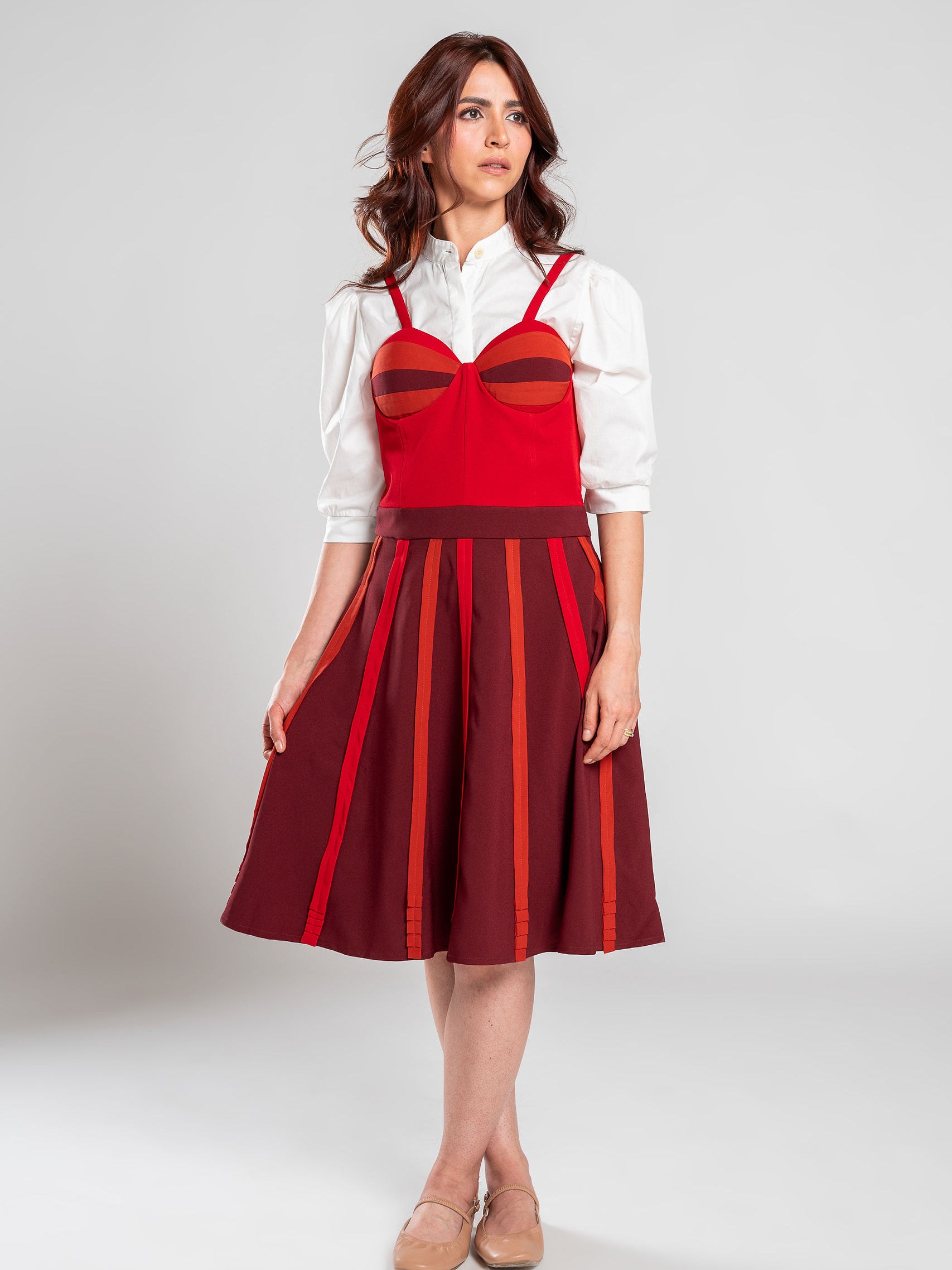Vestido corset rojo vinotinto – GORAH