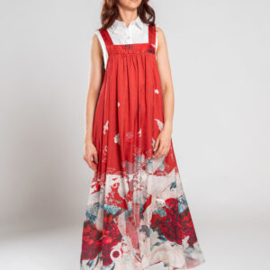 Vestido largo talego rojo y beige – GORAH