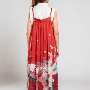 Vestido largo talego rojo y beige – GORAH