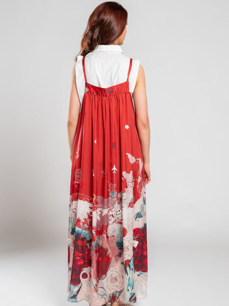 Vestido largo talego rojo y beige – GORAH