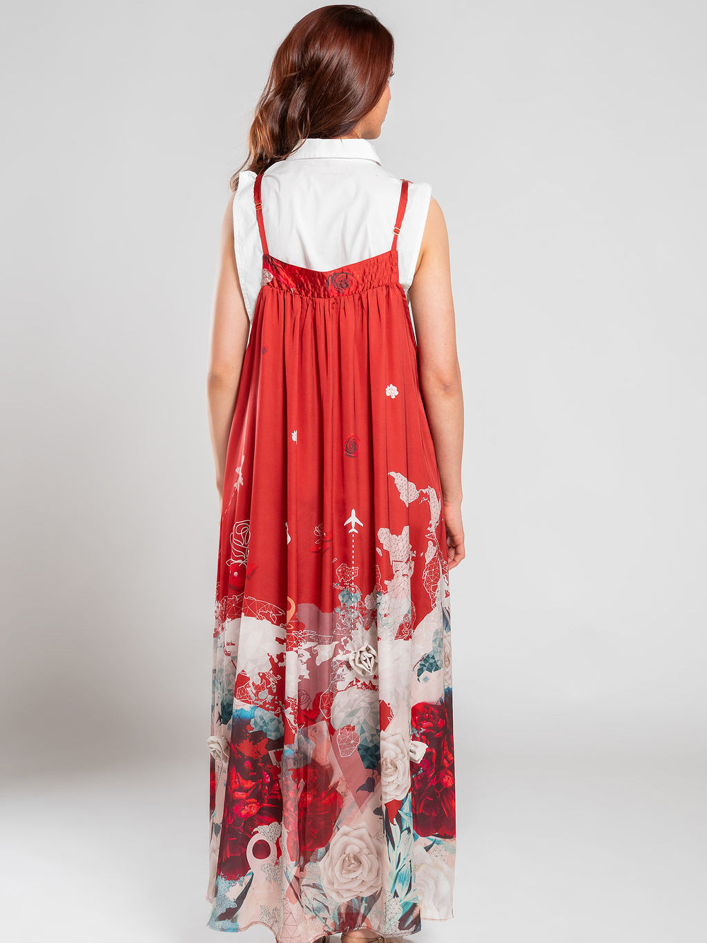 Vestido largo talego rojo y beige – GORAH