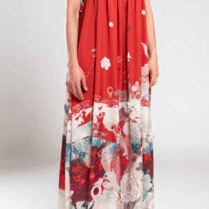 Vestido largo talego rojo y beige – GORAH