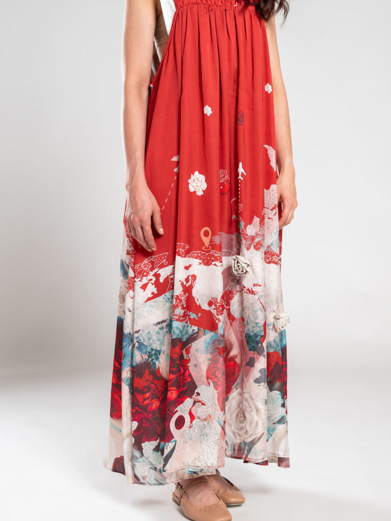 Vestido largo talego rojo y beige – GORAH
